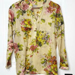 J. JILL XS Petite Floral Silk Blend Popover Blouse Top Roll Tab Sleeve Green Size undefined Photo 0