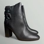 Avec Les Filles  Remi Bow Accent Heeled Leather Ankle Booties in Black Lamba Photo 3
