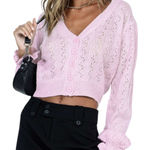 Princess Polly  Pink Cropped Cardigan Sweater Lightweight Vneck Ruffle S M Photo 0