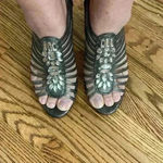 New York Transit  Sandals Shoes‎ Women’s Size 6 Jeweled Bronze Color Caged Heels Photo 9