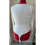 NWOT Womens Junior White Thong Long sleeved Bodysuit Square neck Size Large #392 Photo 2