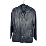 Peletaria Solsona Spain Black Leather Jacket Western Style Button Front Size 42 Photo 10