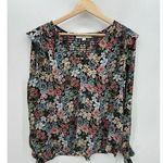 Loft Women Blouse Black Floral Ruffle Sheer Size Medium Dark Feminine Smocked Photo 0