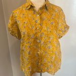 Rachel Zoe  Golden Yellow Floral Button Down 100% Linen Short Sleeve Top Size XS Photo 1
