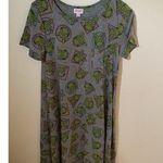 LuLaRoe Carly Kermit The Frog Size XS T Shirt Dress Short Sleeve Gray Hi Low Photo 0