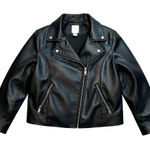 H&M Black Vegan Leather Moto Jacket Short Women's 14 Zippers Casual Faux Biker Photo 0