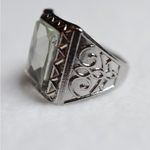 Source Unknown Beveled Mirrored Glass Engraved Silver Tone Size 9 Statement Glam Unisex Ring Photo 2