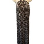White House | Black Market Y2K WHBM Keyhole Halter Top Maxi Dress M Black White Damask Print Slinky Summer Photo 2