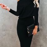 None NEW Ribbed Off The Shoulder 3/4 Sleeve Batwing Pencil Bodycon Midi Dress XL Photo 6