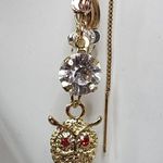 Gold Filled Threader Dangle Earrings Owl and Zirconia Stones Red Photo 3