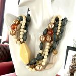 NOS Vintage 1950's SOPHIA ORIGINALS Gray/Ivory Layered Beaded Statement Necklace Gray Photo 0