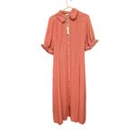 Max Studio  Women's‎ Large Red Floral Print Maxi Midi Shirt Dress Collared Belted Photo 2