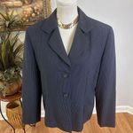 Larry Levine Signature  Suit Blazer Women's Size 14 Black Pinstripe Notch Lapel Photo 1