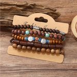 5 Pcs/Set Simple‎ Fashion Elastic Wooden Bead Couple Bracelet Brown Photo 6
