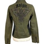 Jaded By Knight Womens Medium Olive Green Egal Leather Military Jacket Studded Photo 7