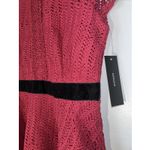 Lulus NWT  Twirling It Dress Medium Burgundy Crochet Lace Short Sleeve Velvet Wst Photo 3