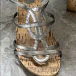 Unlisted Silver Wedge Sandals with Metallic Straps Cork Heels Photo 10