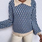 SheIn  Collared Argyle Lantern SIeeve Sweater Photo 1