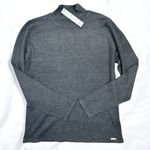 T Tahari  Womens Mock Neck Sweater Top Size L Dark Grey Soft Knit Metallic Logo Photo 0