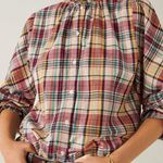 Ba&sh  Womens Medium Betsy Ruffled Plaid Button Down Shirt Beige Multi Check Fall Photo 0