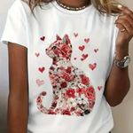 BRAND NEW ~ Women's Pink & Red Roses & Hearts Cat Summer T Photo 0