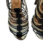 Cassia Black Gold Strappy Heels Size 4 Formal Wedding Stiletto Photo 3