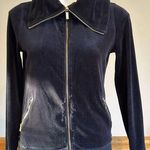 Calvin Klein Black Velvet Jacket Gold Zipper Hardware Over Sized Collard Sz XS Photo 0