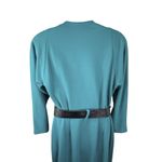 VTG 80s Wrap Midi Dress Belted Long Sleeve V Neck Shoulder Pads Teal Women’s 12 Blue Photo 9