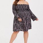 Torrid Mini Challis Off Shoulder Smock Skater Dress in Black Medallion Floral 4X Photo 0