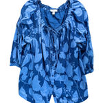 Charter Club  Blue Floral 3/4 Sleeve Button Up Blouse Size 18W Scoop/Tie‎ Neck Photo 0
