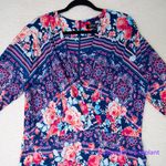 Single floral print three quarter sleeve sheath dress wrap with pockets, 5X Blue Photo 2