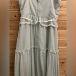Vintage Size Small Baby Blue Lace Tiered Tie Strap Coquette Prairie Maxi Dress Photo 10