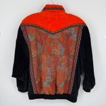 VTG Oleg Cassini Womens Jacket L Orange Black Velour Tapestry 80s Artsy Full Zip Size L Photo 2