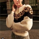 EXPRESS Leopard Print Chevron Sherpa Teddy Zip Up Jacket Size XS NEW Photo 3