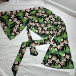 PatBo Kimono Sleeve Wrap Top black and green with white flowers blouse sz L Photo 20