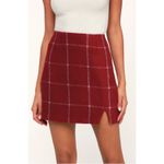 Lulus  Spence Wine Red Plaid Mini Skirt Chic Retro A-Line Wool-Look Stylish Sz L Photo 7