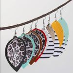 NEW! Pebbled Faux Leather Double Layer Teardrop Earrings White Black Silver Photo 3