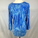 Coral Bay  blue pleated jacquard print cold shoulder top size large Photo 2