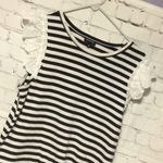 Chic Black & White Striped Lace Sleeve Top Large Black Photo 4