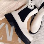 ZARA White Leather Lug Sole Boots Photo 3