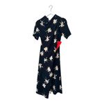 Topshop  Black Floral Orchid Midi Dress High Neck Draped Size 6 Photo 4