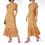 Sachin + Babi Yellow Flutter Sleeve Floral Print Maxi Dress Size 8 Photo 1