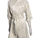 Vertigo Paris M Putty Beige 3/4 Sleeve Snap Front Belted Waist Long Trench Coat Photo 2