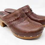 UGG  Australia Vivica Brown Leather Clogs Mules Chunky Wood Sole Woven Size 8 Photo 0