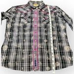 Wrangler  Women’s Western Plaid Button Up Shirt Black White Pink Size Small Photo 5