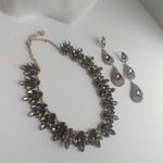 Smokey Grey Rhinstone Necklace Earrings Set Gray Photo 1