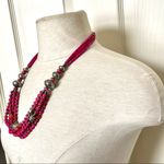 Silver tone pink beaded with carnelian 6 strand statement necklace Silver Photo 5
