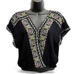Free People Luca embroidered black v neck cross over cropped top size Medium Photo 2