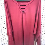 White Birch  Burgundy V Neck Cutout Long Sleeve Bell Sleeve Top XL Photo 0