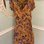 Everly Size Small Wrap Dress Mustard Yellow Floral Boho Women's Photo 0